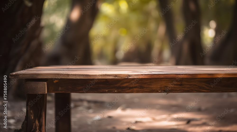 Aufkleber empty wooden table in front of blur tree branch background