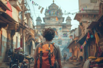 Obraz premium young adult man traveling or local people in India