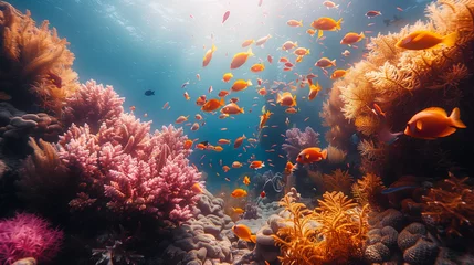 Poster underwater photography of coral reefs with fish and fauna © Artem