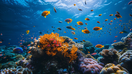 Fototapeta na wymiar underwater photography of coral reefs with fish and fauna