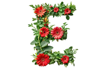 Floral Fusion: E in Green and Red isolated on transparent Background