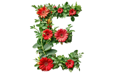 Floral Fusion: E in Green and Red isolated on transparent Background