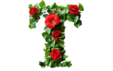 T-Letter Flower: Shades of Green and Red isolated on transparent Background