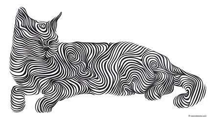 abstract line art of cat on white background