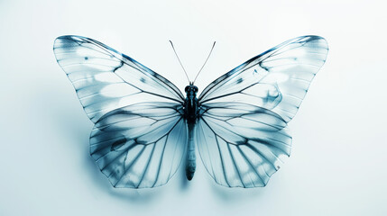 X-ray butterfly image on light background with sun rays and strong shadows. Aesthetic nature concept. Generative AI