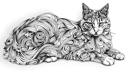 abstract line art of cat on white background