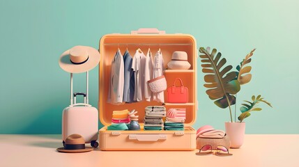 A Comprehensive Guide to Stylish Travel Essentials, Organized Wardrobe, and Vacation Accessories for the Modern Globetrotter - obrazy, fototapety, plakaty