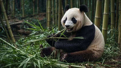 Fotobehang giant panda eating bamboo © Sohaib