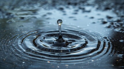 Drop of water falling into a puddle, creating a ripple effect, symbolizing the power of individual actions to create positive change, Ripple effect of water conservation concept