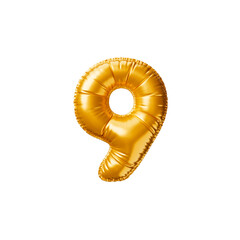 Golden balloon Number 9. 3d render illustration