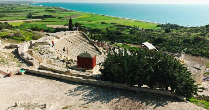Kourion Amphitheatre. An Impressive Greco-Roman Theatre by the Mediterranean Sea in Limassol, Cyprus.