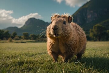 PIcture of capybara standing on a field - Powered by Adobe