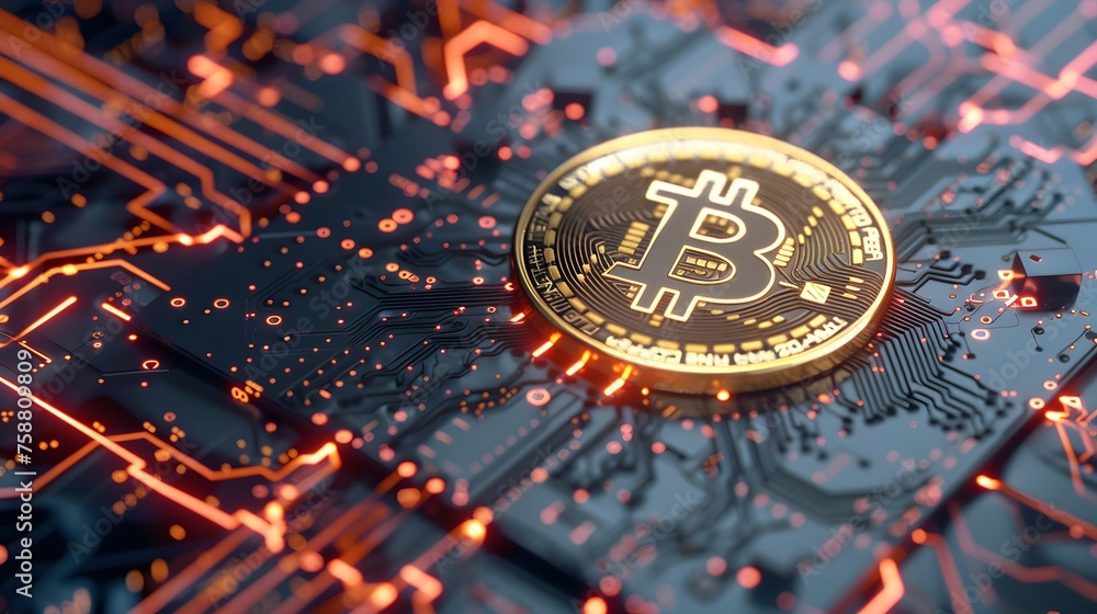 Poster bitcoin coin crypto currency with copy space or text area. digital blockchain market concept