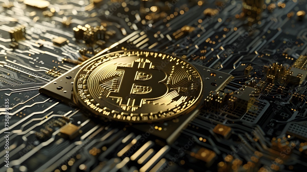 Poster bitcoin coin crypto currency with copy space or text area. digital blockchain market concept