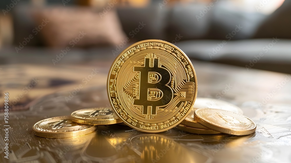 Poster bitcoin coin crypto currency with copy space or text area. digital blockchain market concept
