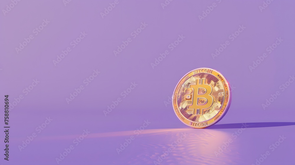Aufkleber bitcoin coin on a purple background with copy space or text area. digital crypto currency banner con