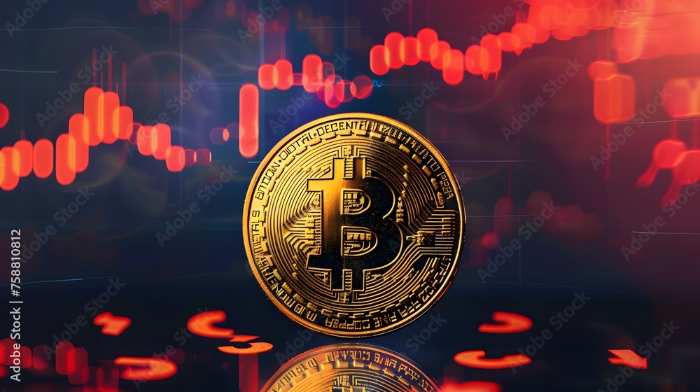 Poster bitcoin coin crypto currency with copy space or text area. digital blockchain market concept