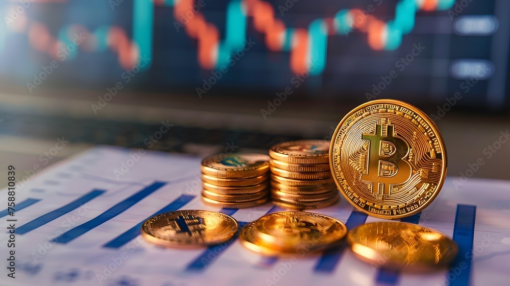 Poster bitcoin coin crypto currency with copy space or text area. digital blockchain market concept