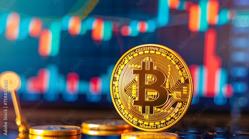Poster bitcoin coin crypto currency with copy space or text area. digital blockchain market concept