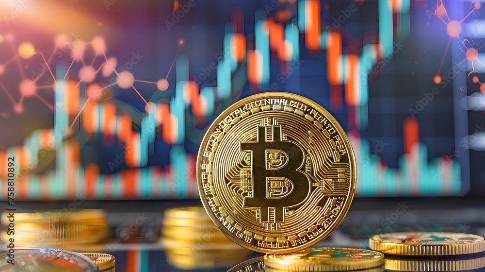 Poster bitcoin coin crypto currency with copy space or text area. digital blockchain market concept