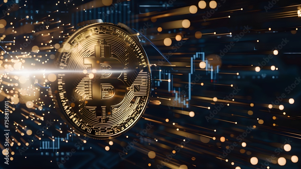 Poster bitcoin coin crypto currency with copy space or text area. digital blockchain market concept