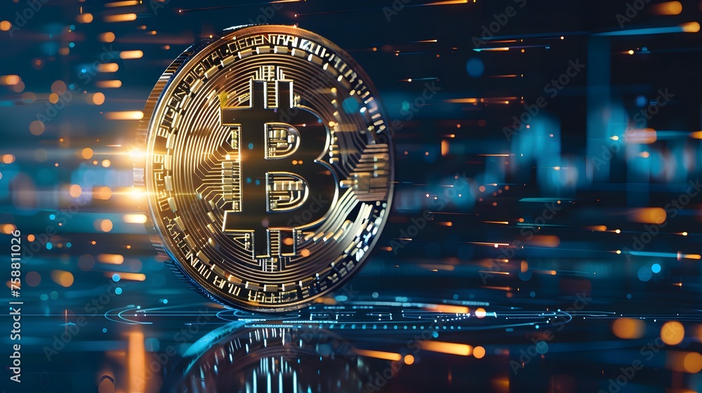 Poster bitcoin coin crypto currency with copy space or text area. digital blockchain market concept