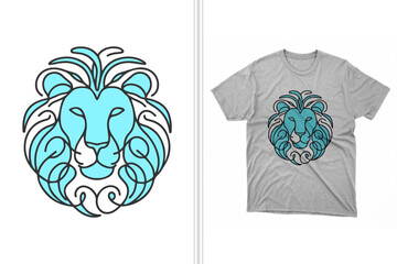t shirt design of a line art lion face, modern artwork of lion face