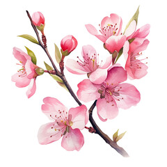 pink cherry blossom clipart watercolor illustration on transparent background