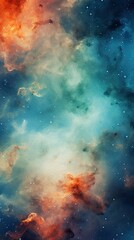 Fototapeta premium Fire in the Sky. Nebula Space, Blue and Orange light Glowing Smoke, Dramatic Sky, Colorful fantasy Background.