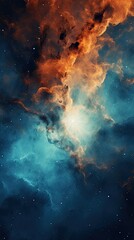 Obraz premium Fire in the Sky. Nebula Space, Blue and Orange light Glowing Smoke, Dramatic Sky, Colorful fantasy Background.