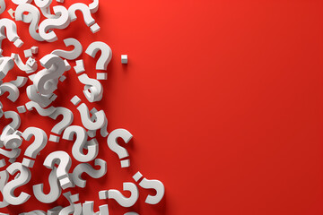White questions mark on a red background 3d render
