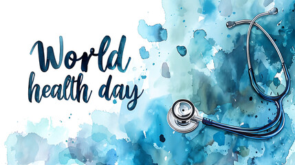 watercolor illustration stethoscope text world health day