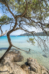 Beautiful Notre Dame beach (Plage Notre-Dame) on Porquerolles island (l'île de Porquerolles), France