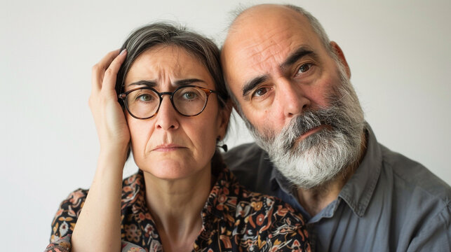 A retied couple of Middle age man and woman in distress theold woman look stressed - Powered by Adobe