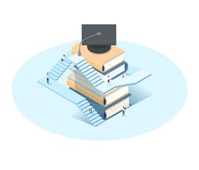 isometric illustration,online Certificate of Degree ,Diploma elements with people	
