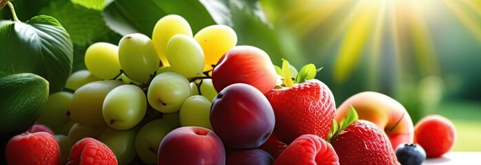 Close-up image of fresh fruits on the table, banner
