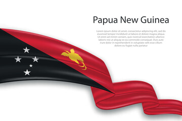 Abstract Wavy Flag of Papua New Guinea on White Background