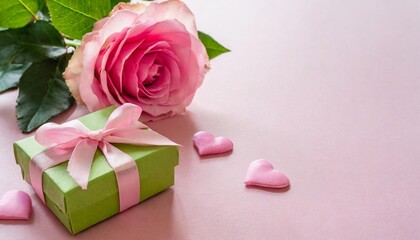 valentine s day and mother s day design concept background with pink flower and gift on pink background