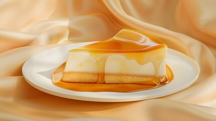 Slice of Pudim de leite, or milk pudding. traditional sweet dessert food also kwown as flan