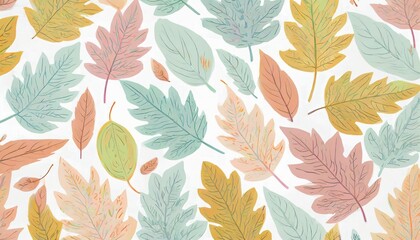 Fototapeta na wymiar autumn leaves on a white background pattern soft pastel color