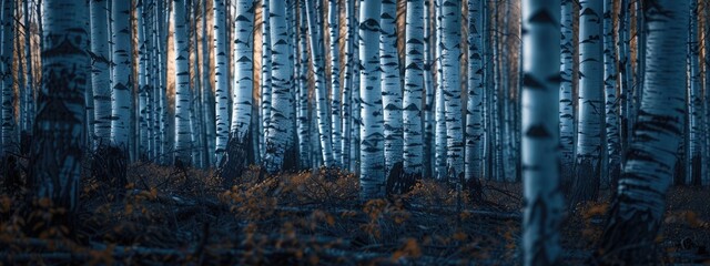 A relaxing forest of white birches