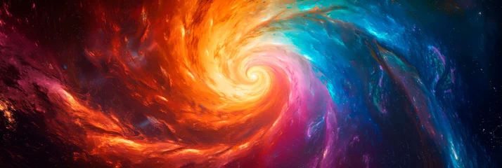 Papier Peint Lavable Mélange de couleurs A tie-dye effect applied to a galactic spiral, featuring swirls of rainbow colors merging into the depths of space.