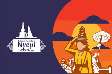 Indonesian translate: Happy Nyepi Day, Vector Illustration. Suitable for greeting card, poster and banner