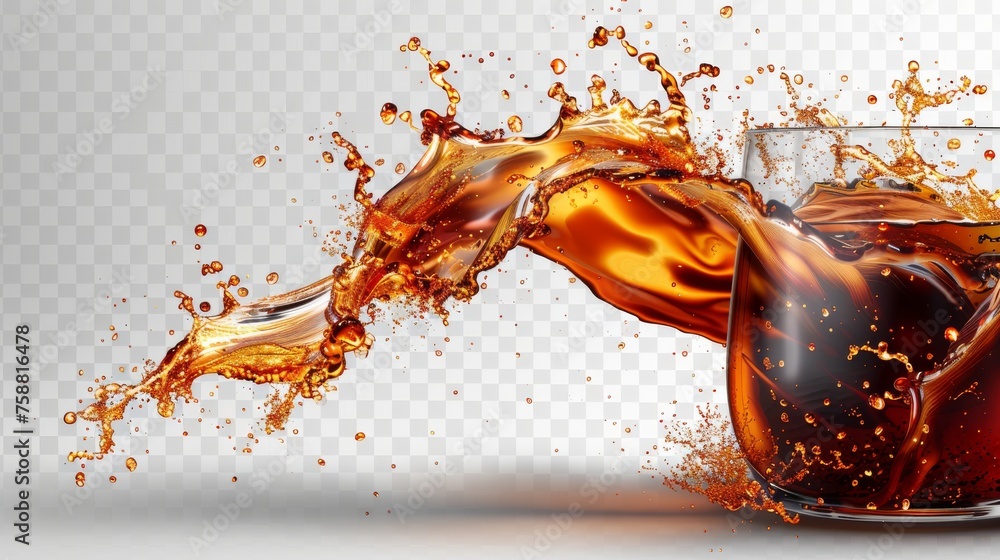 Poster an isolated background of twisted brown drinks with splashes and drops is isolated on top of a tree 