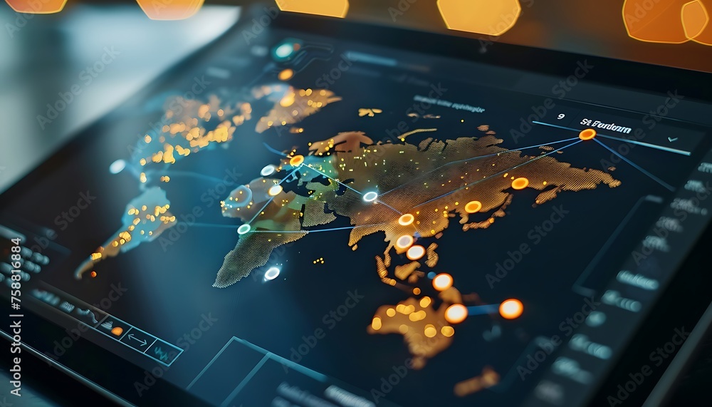 Aufkleber tablet snapshot, exploring an interactive global economy model with highlighted data point