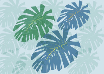 Tropical leaves background. Vector illustration of monstera leaves.