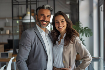 Happy Business Couple Portrait in Modern Office Setting