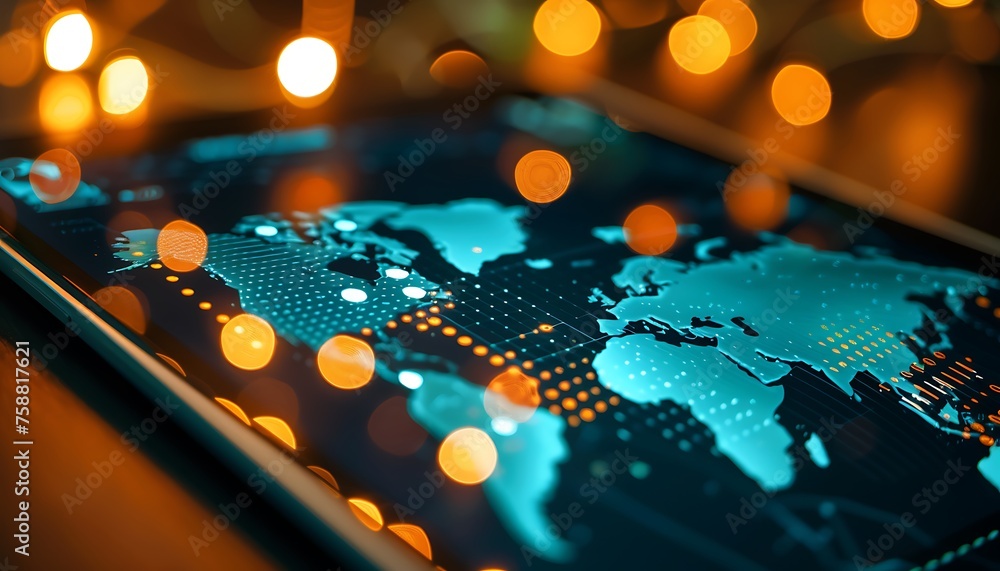 Poster tablet snapshot, exploring an interactive global economy model with highlighted data point