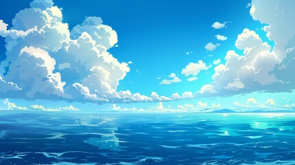 Anime style illustration landscape of vast sea and sky