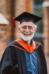 Portrait of a happy older man graduating from college